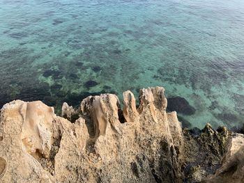 High angle view of rocks on beach