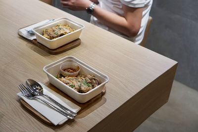 High angle view of food on table