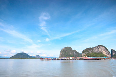 Scenic view of bay against sky