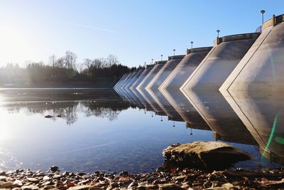 Bridge over river, waterdam at lake butgenbach