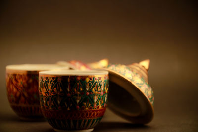 Close-up of tea cup on table