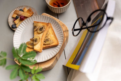 High angle view of food on table