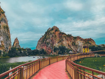 Panoramic view of bridge over sea against sky