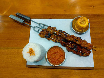 High angle view of breakfast on table