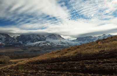 Scenic view of mountains against sky