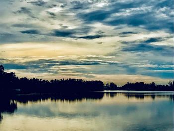 Scenic view of lake against sky during sunset