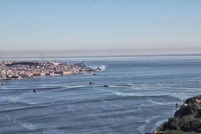 Scenic view of sea against clear sky