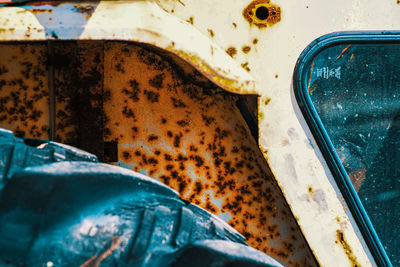 High angle view of rusty car