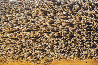 Thatched roof in an old traditional ukrainian house close up