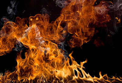 Full frame shot of fire against black background