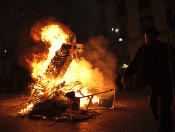 Bonfire in city at night