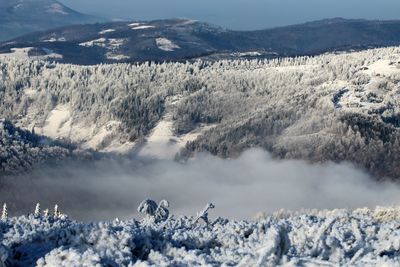 Scenic view of snow covered mountains