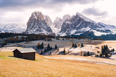 Scenic view of snowcapped mountains against sky