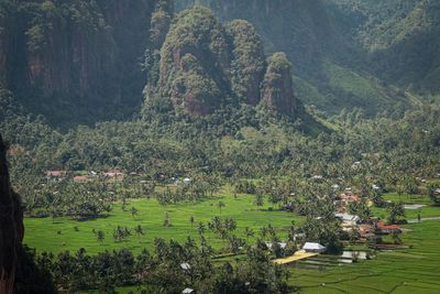 Villages surrounded by green hills