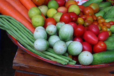 High angle view of fruits in container for sale