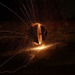 Blurred motion of wire wool at night