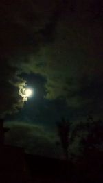 Low angle view of cloudy sky at night