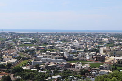 High angle view of townscape against sky