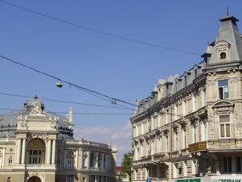 Low angle view of buildings against clear sky