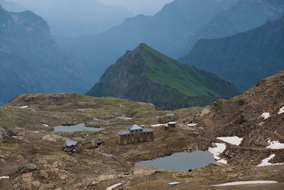 High angle view of mountains against sky