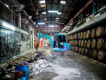 Construction vehicle in wine cellar