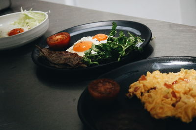 High angle view of food in plate