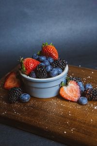 Close-up of strawberries on table