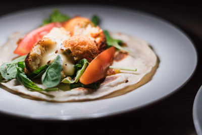 High angle view of breakfast served in plate