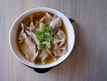 High angle view of soup in bowl