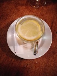 High angle view of drink on table