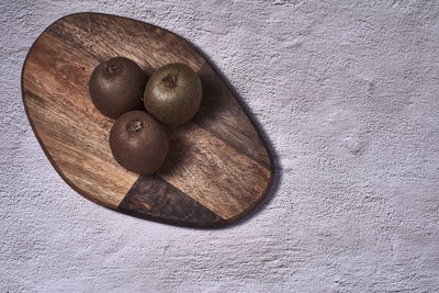High angle view of dessert on cutting board