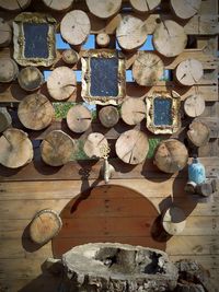 Close-up of old stack of firewood