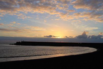 Scenic view of beach against sky during sunset