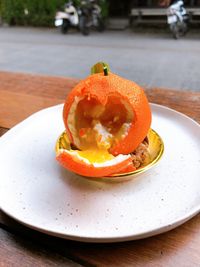 Close-up of dessert in plate on table