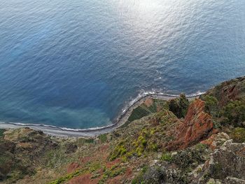 High angle view of sea and mountains