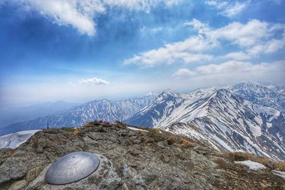 Scenic view of snowcapped mountains against sky