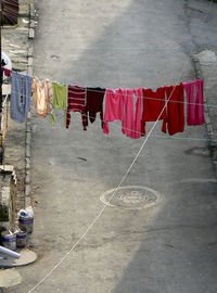 High angle view of clothes drying on street