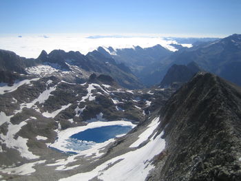 Scenic view of snow covered mountains