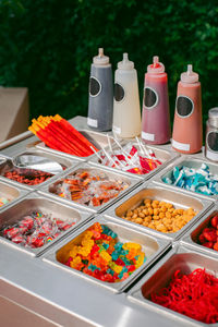 High angle view of food on table