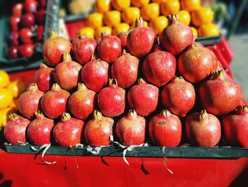 High angle view of fruits for sale at market stall