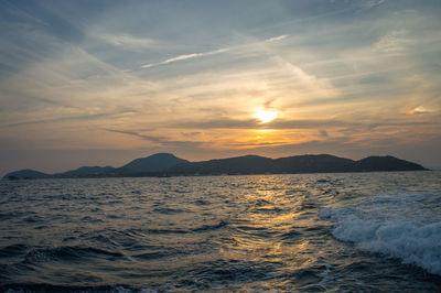 Scenic view of sea against sky during sunset