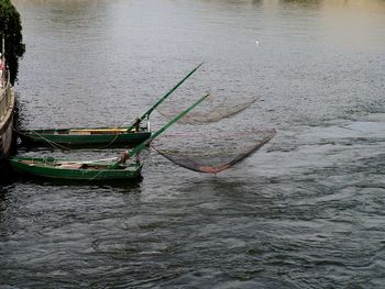 High angle view of boat in water