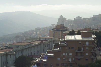 High angle view of buildings in city