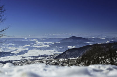 Close-up of snow covered mountain against sky