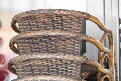 Close-up of wicker basket on wall