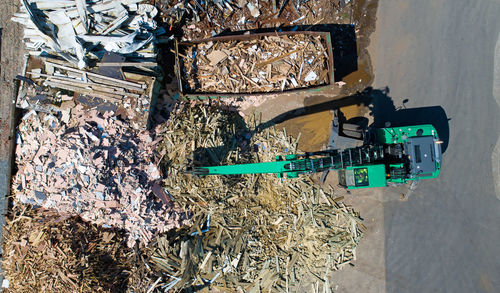 High angle view of stack of firewood