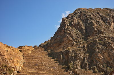 Archaeological site in ollantaytambou on the top of the mountain