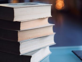 Stack of books on table