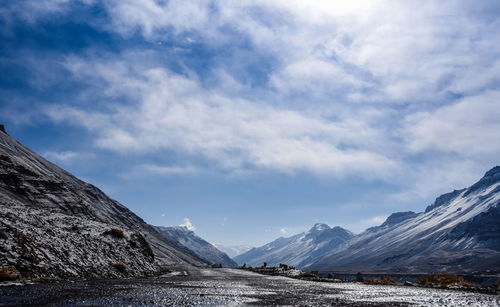 Scenic view of snowcapped mountains against sky