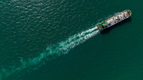 High angle view of boat in sea